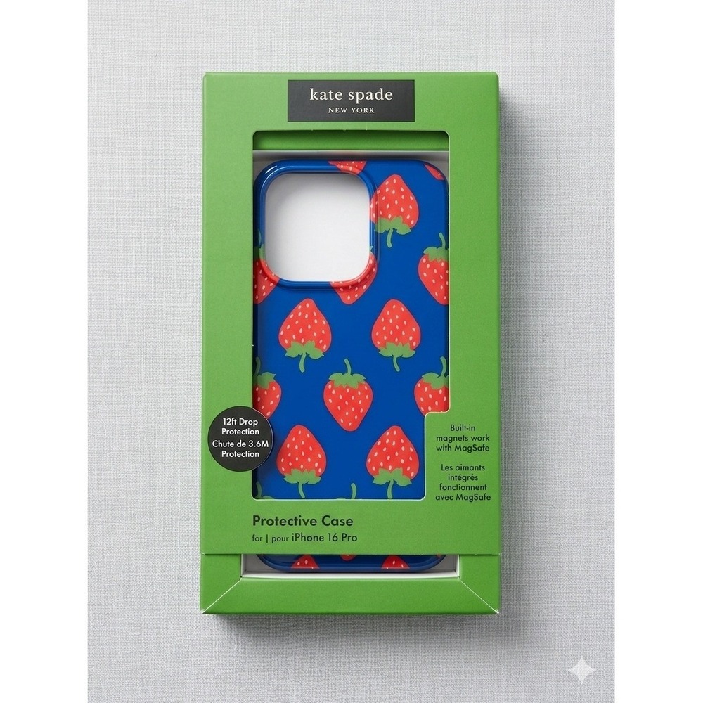kate spade blue strawberry print iPhone 16 Pro case